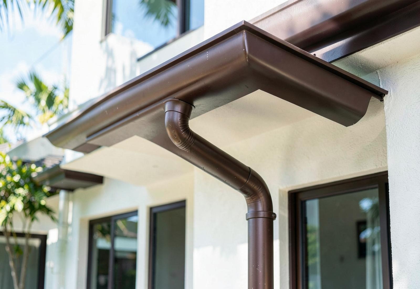 Clean gutter and downspout installation on a Florida home